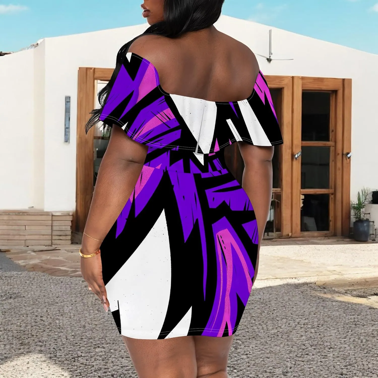 Women's Sexy Off-The-Shoulder Ruffle Hem Dress Party Cocktail Classic Fashion Knee-Length Pencil Dress S-3XL
