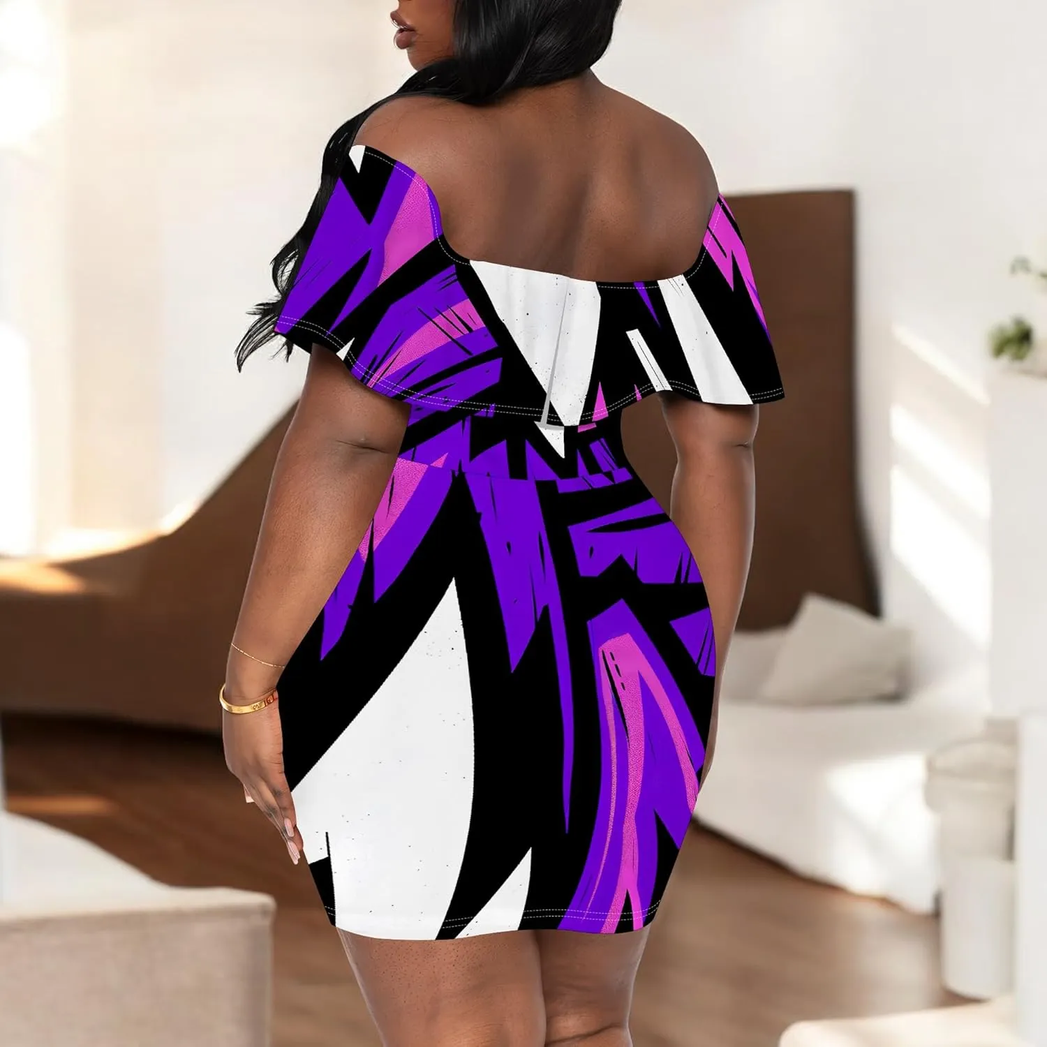 Women's Sexy Off-The-Shoulder Ruffle Hem Dress Party Cocktail Classic Fashion Knee-Length Pencil Dress S-3XL