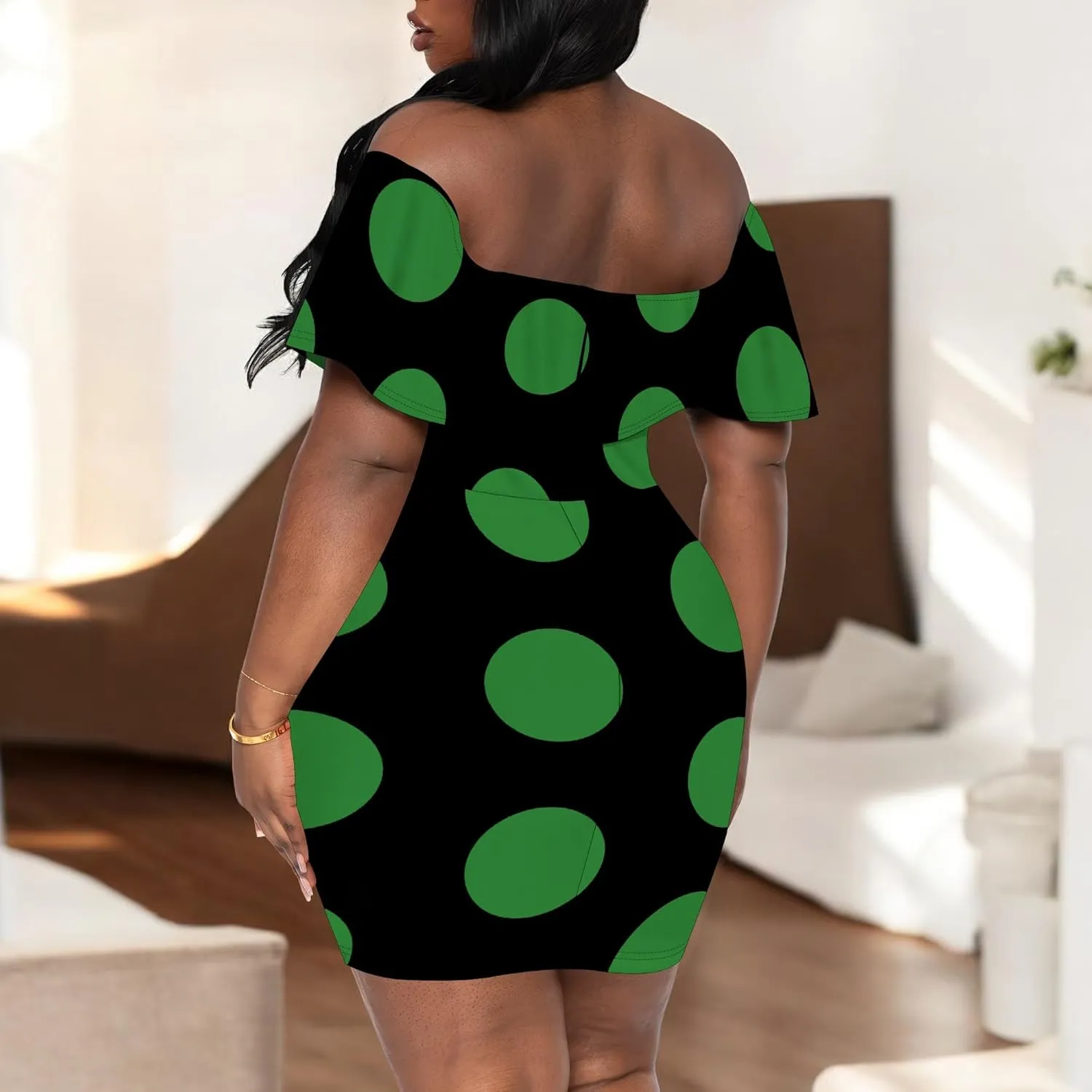 Women's Sexy Off-The-Shoulder Ruffle Hem Dress Party Cocktail Classic Fashion Knee-Length Pencil Dress S-3XL