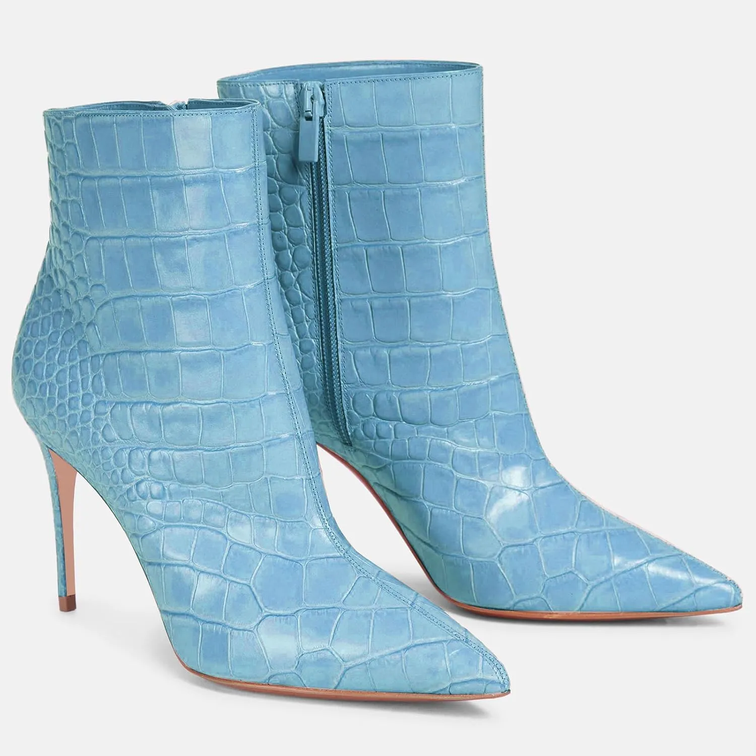 Women's Sexy Pointed Toe Stiletto Heel Ankle Boots Fashion Crocodile Embossed Side Zipper Work Casual Dress High Heel Booties for Women