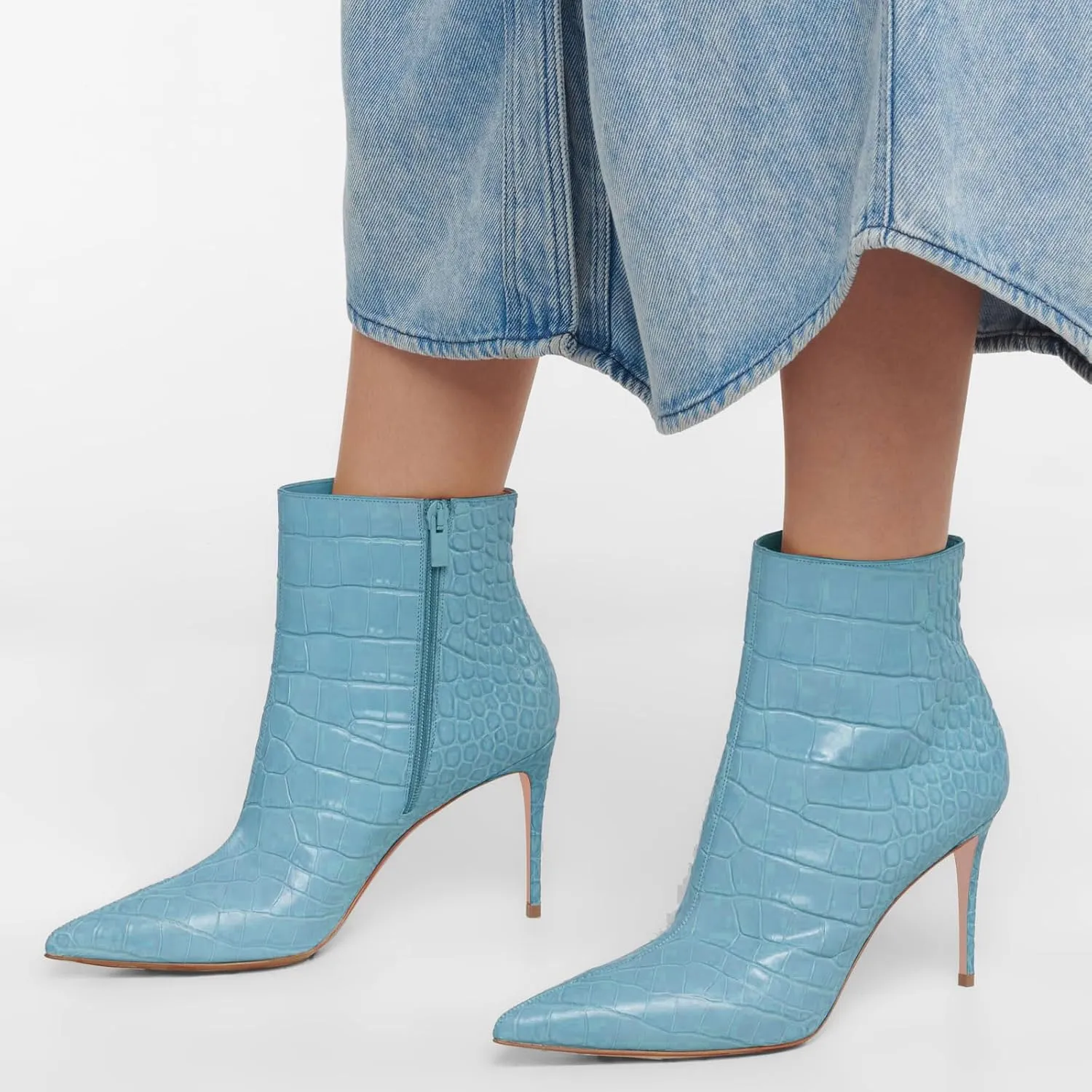 Women's Sexy Pointed Toe Stiletto Heel Ankle Boots Fashion Crocodile Embossed Side Zipper Work Casual Dress High Heel Booties for Women