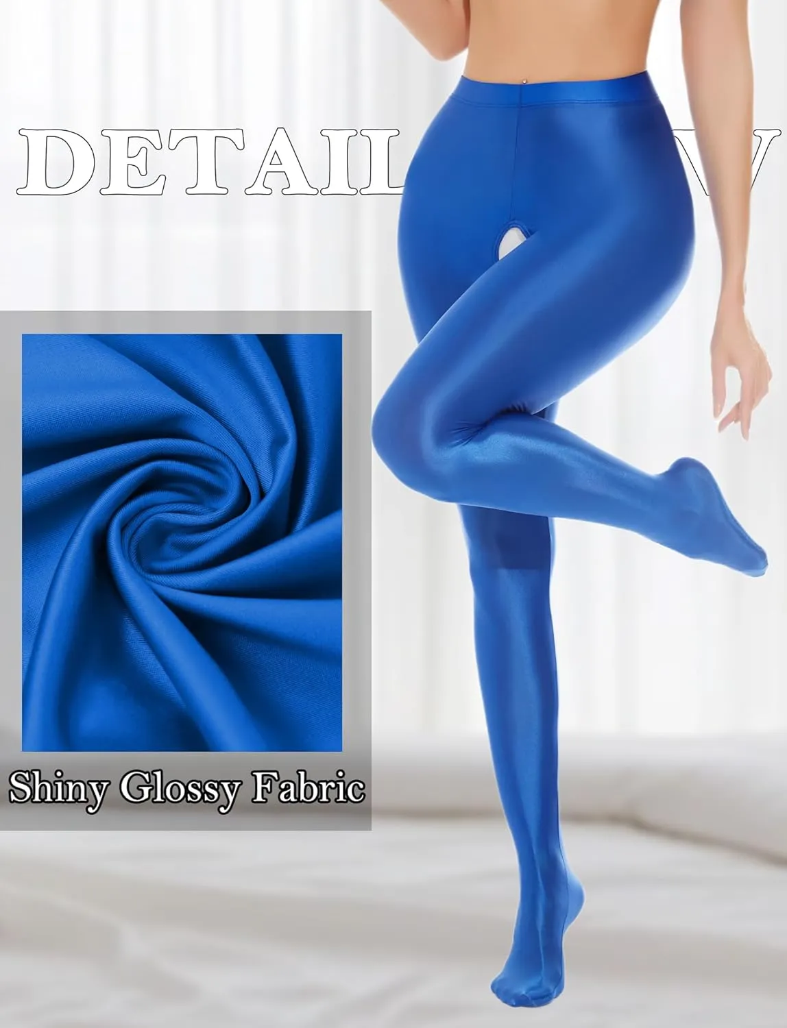 Women's Shiny High Waist Tights Glossy Opaque Oil Pantyhose Sexy Open Crotch Footed Yoga Leggings Pants