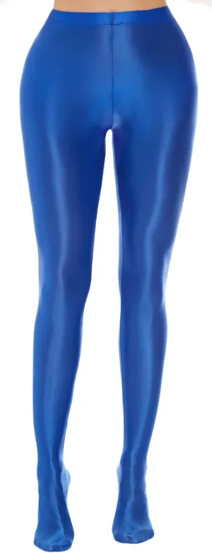 Women's Shiny High Waist Tights Oil Glossy Opaque Pantyhose Sexy Footed Yoga Leggings Pants