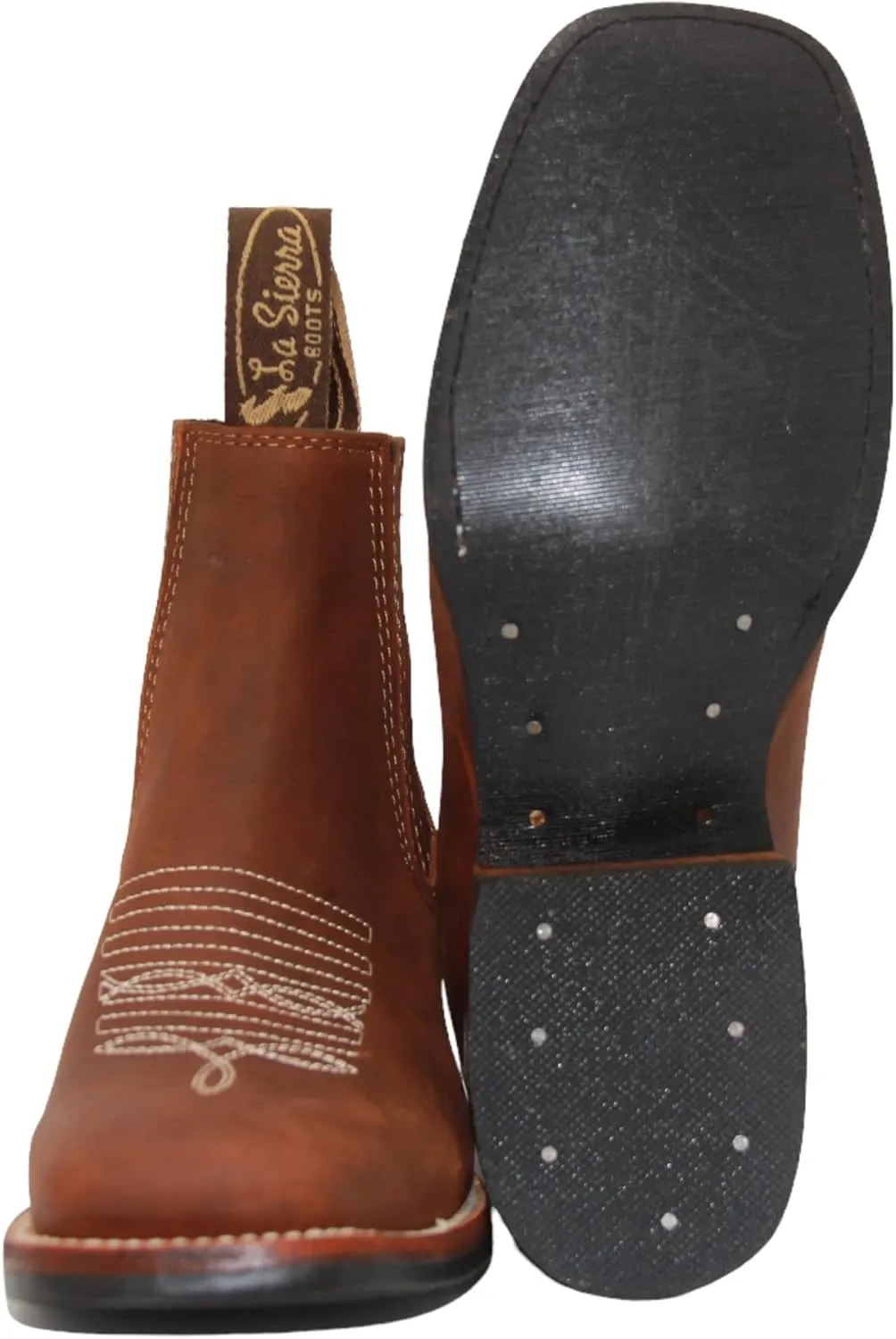 Women's Short Ankle Brown Leather Cowboy Boots, Low Heel Cowgirl Bootie