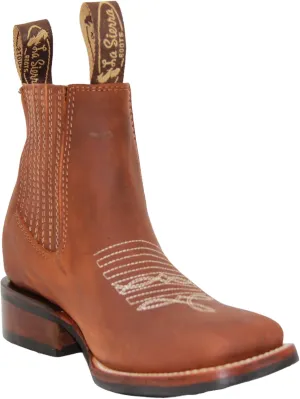Women's Short Ankle Brown Leather Cowboy Boots, Low Heel Cowgirl Bootie