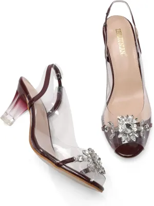 Womens Sparkly Clear Slingback Summer Sandals,Ladies Low Heel Trendy Dressy Casual Rhinestones Sexy Short Heel Glitter Evening Party Bridal Wedding Shoe
