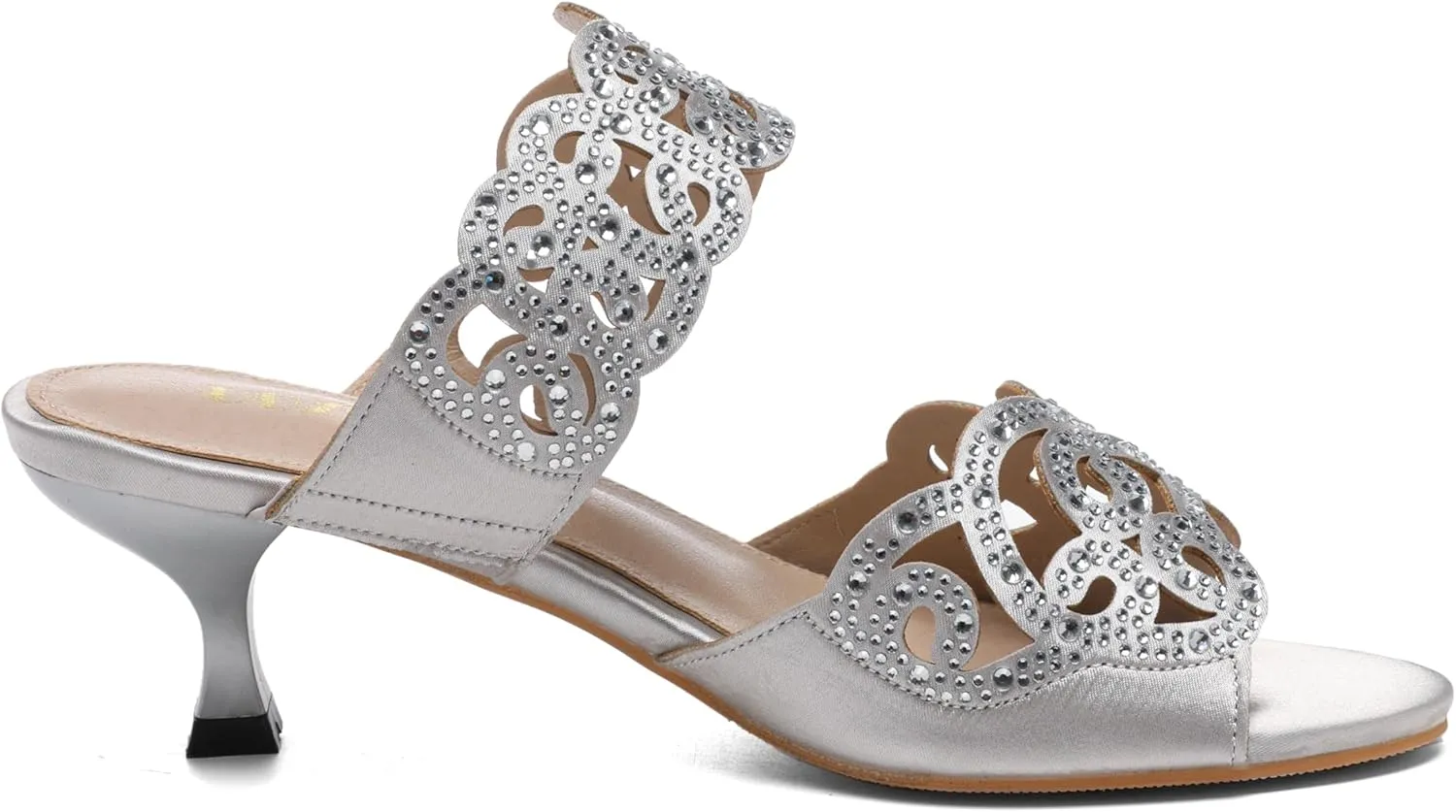 Womens Sparkly Kitten Heel Sandals,Ladies Summer Rhinestones Glitter Wedding Evening Slides Double Strap Dressy Casual Bling Low Heel Slip on Party Trendy Fancy Memory Foam Comfortable Shoe