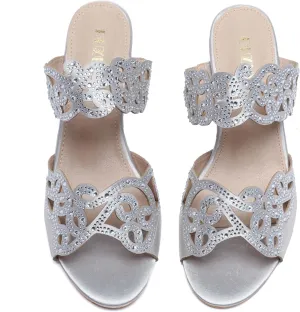 Womens Sparkly Kitten Heel Sandals,Ladies Summer Rhinestones Glitter Wedding Evening Slides Double Strap Dressy Casual Bling Low Heel Slip on Party Trendy Fancy Memory Foam Comfortable Shoe