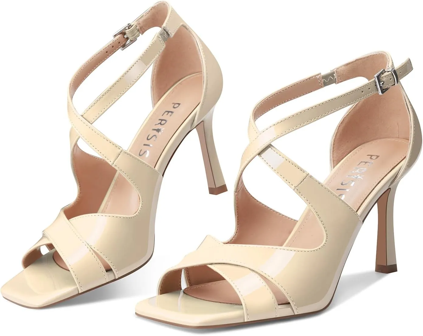 Women's Stiletto High Heels Cross Strap Dressy Sandals Square Open Toe Strappy Stilettos Summer Shoes for Ladies Sexy