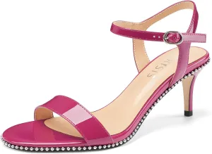 Women's Stiletto High Heels Patent Leather Heeled Sandals Beaded Kitten Heels Open Toe Shoes Dressy Studded Stilettos for Ladies Sexy