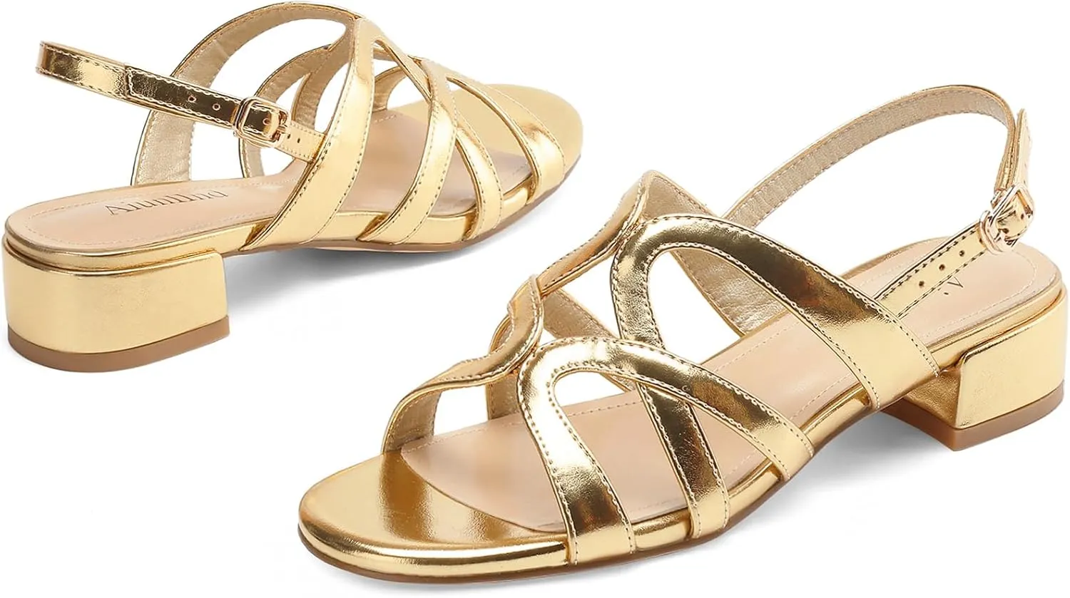 Women's Strappy Sandals Square Open Toe Low Block Heels Ankle Strap Heel for Women Dress Shoes
