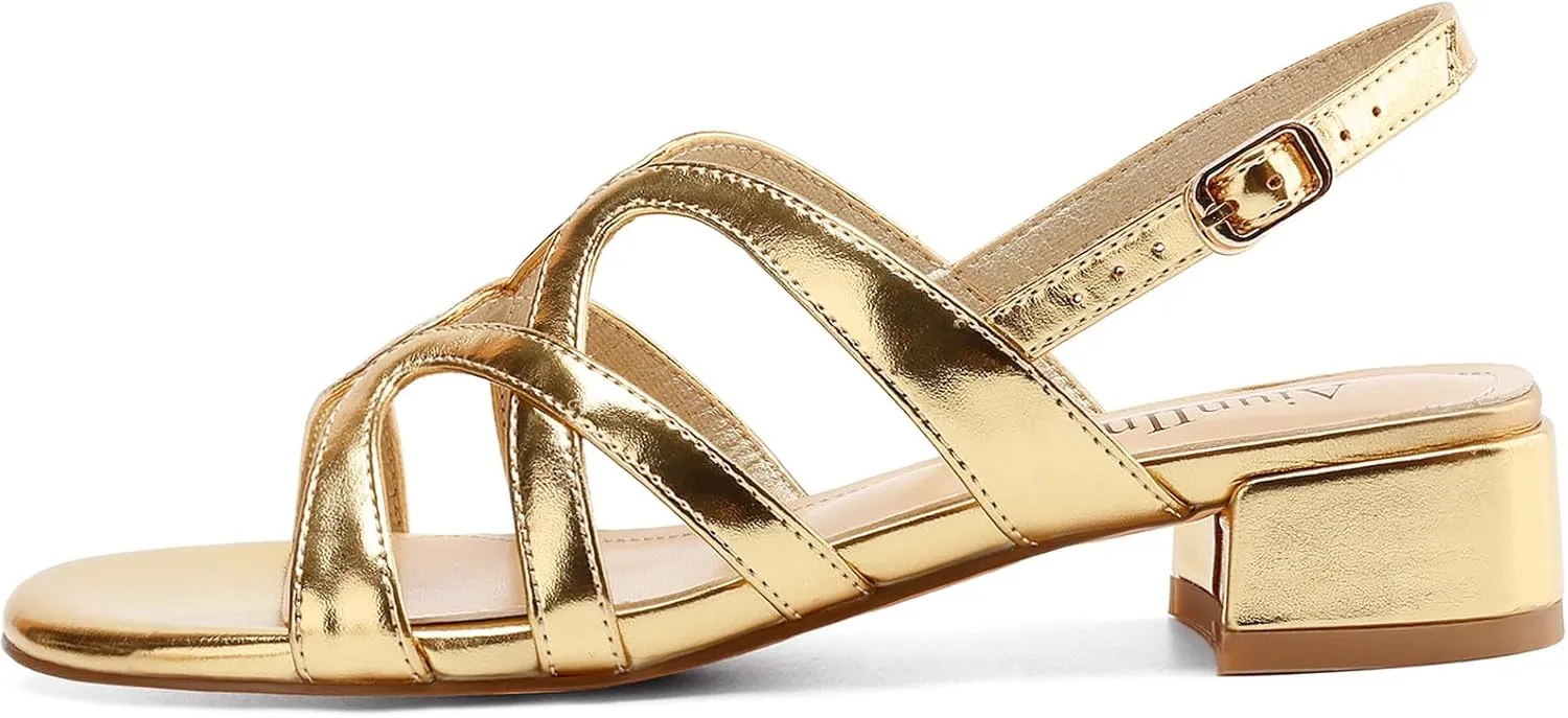 Women's Strappy Sandals Square Open Toe Low Block Heels Ankle Strap Heel for Women Dress Shoes