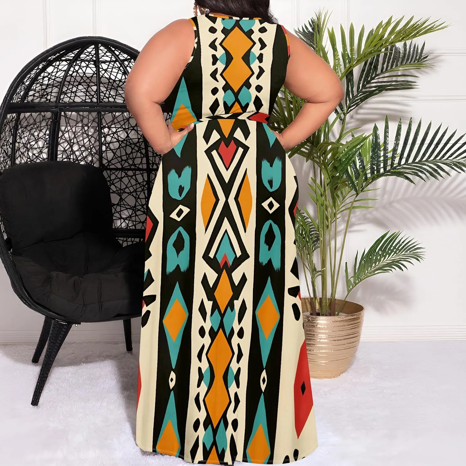 Women's Summer Sexy V-Neck Side Slit Dress Casual Fashion Sleeveless Flowing Cocktail Party Evening Dresses