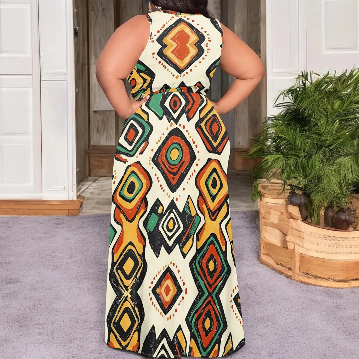 Women's Summer Sexy V-Neck Side Slit Dress Casual Fashion Sleeveless Flowing Cocktail Party Evening Dresses