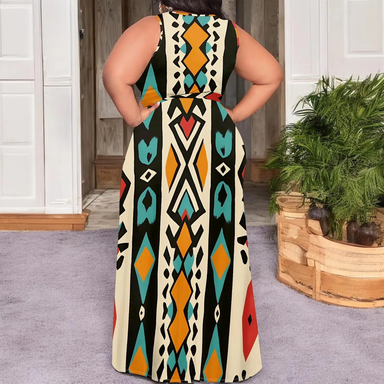 Women's Summer Sexy V-Neck Side Slit Dress Casual Fashion Sleeveless Flowing Cocktail Party Evening Dresses