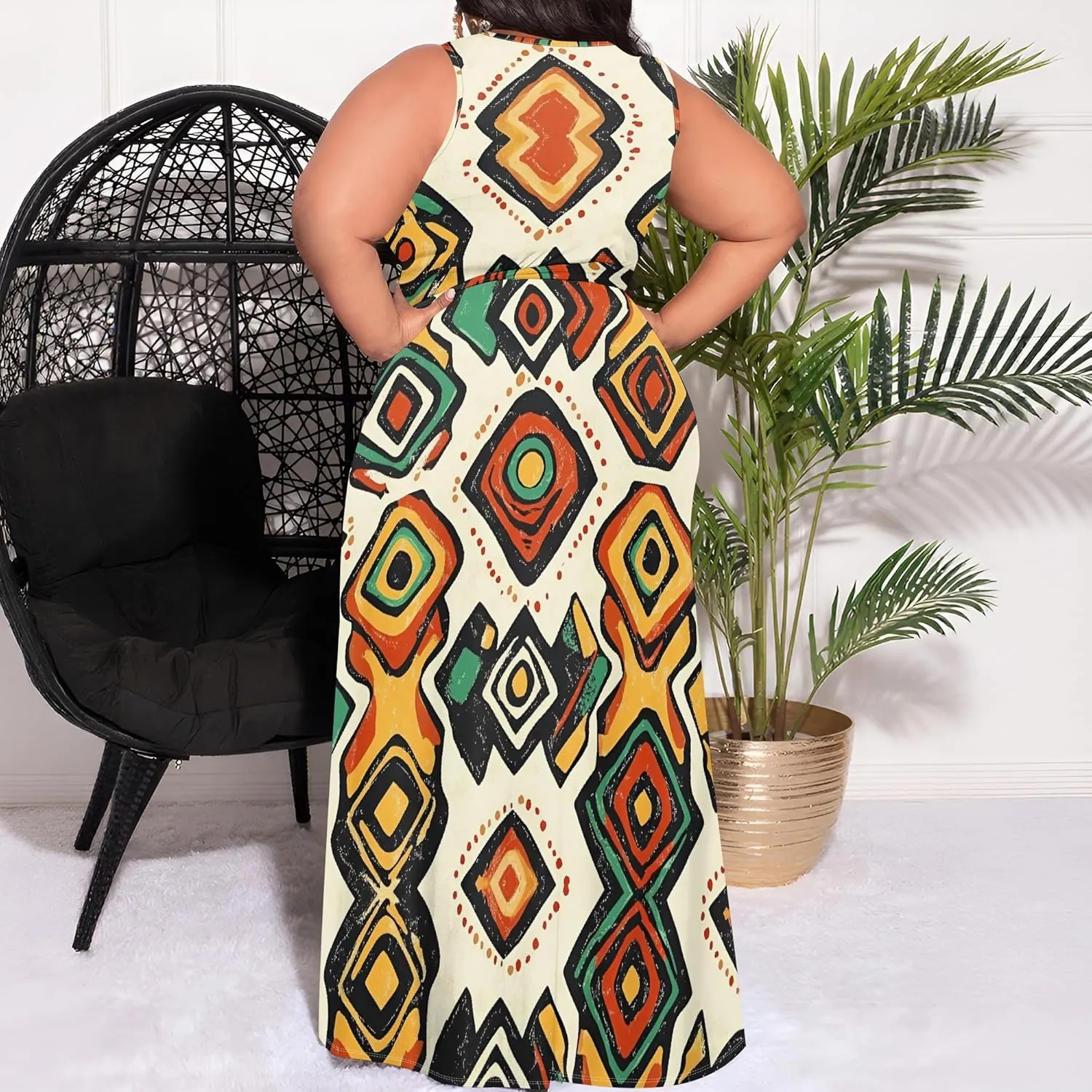 Women's Summer Sexy V-Neck Side Slit Dress Casual Fashion Sleeveless Flowing Cocktail Party Evening Dresses