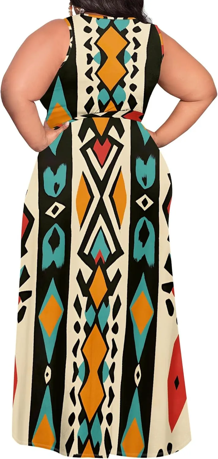 Women's Summer Sexy V-Neck Side Slit Dress Casual Fashion Sleeveless Flowing Cocktail Party Evening Dresses