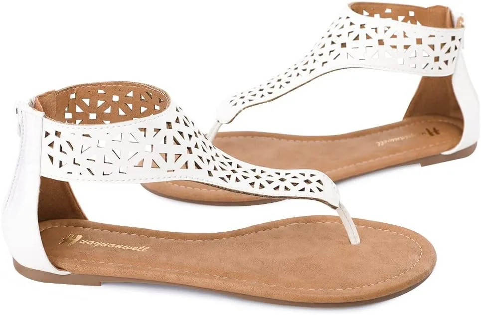 Women's Thong Flat Sandals T-Strap Sandals Ankle Strap Strappy Sandals Summers Sandals