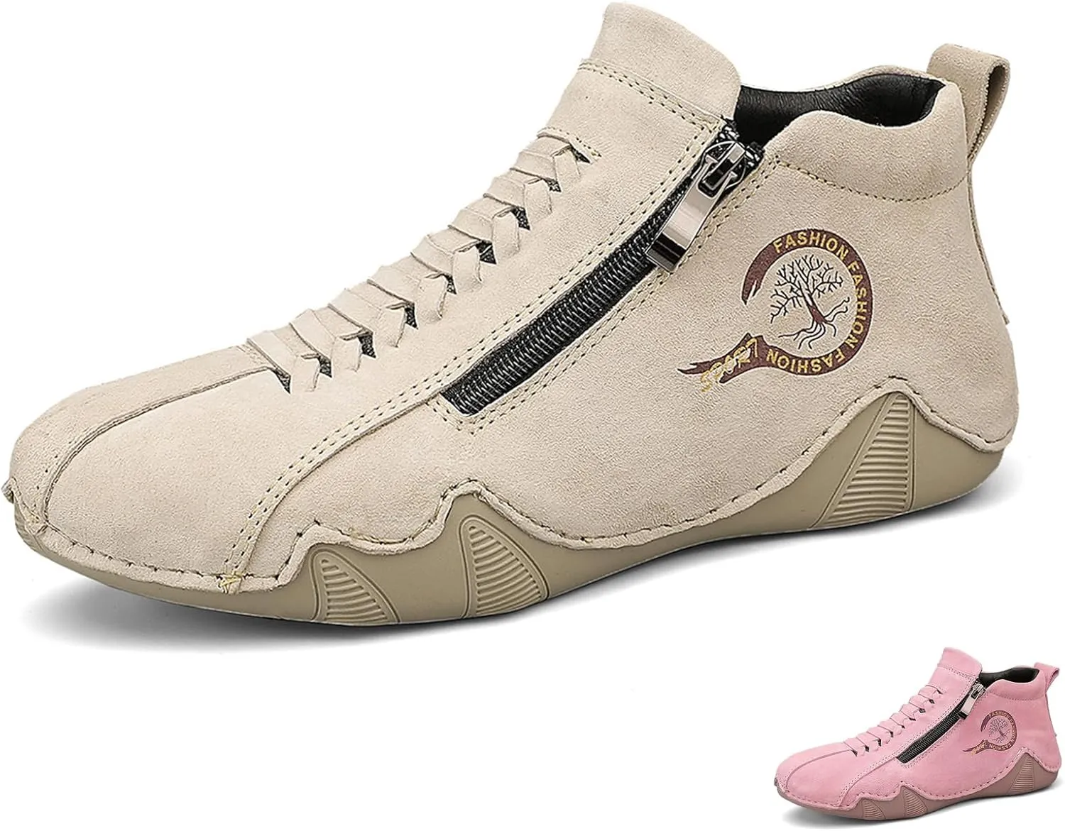 Women's Waterproof Suede Casual Ankle Boots for Hiking Camping & Driving All Season Fashion Round Toe Double Side Zipper High Top Comfortable Lightweight Outdoor Sports Sneakers