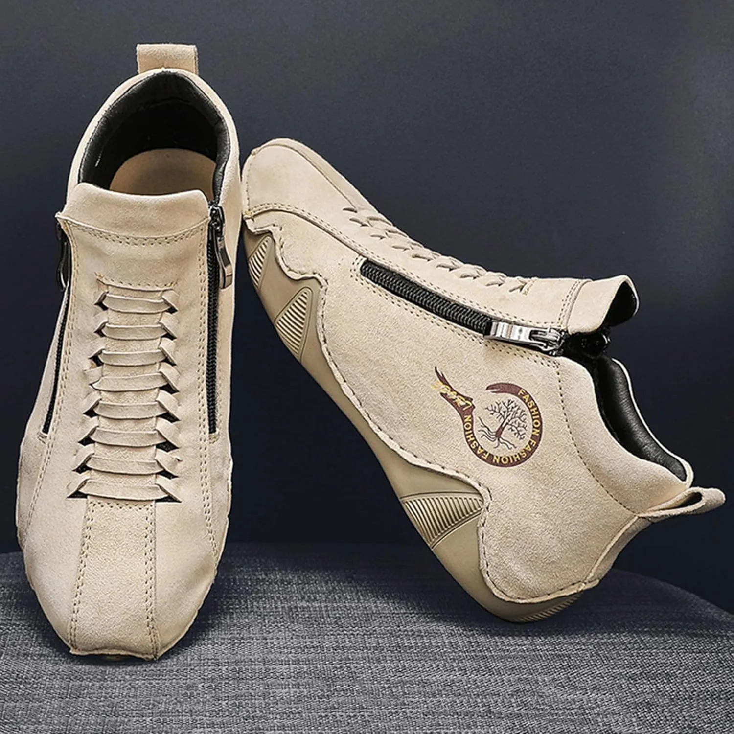 Women's Waterproof Suede Casual Ankle Boots for Hiking Camping & Driving All Season Fashion Round Toe Double Side Zipper High Top Comfortable Lightweight Outdoor Sports Sneakers