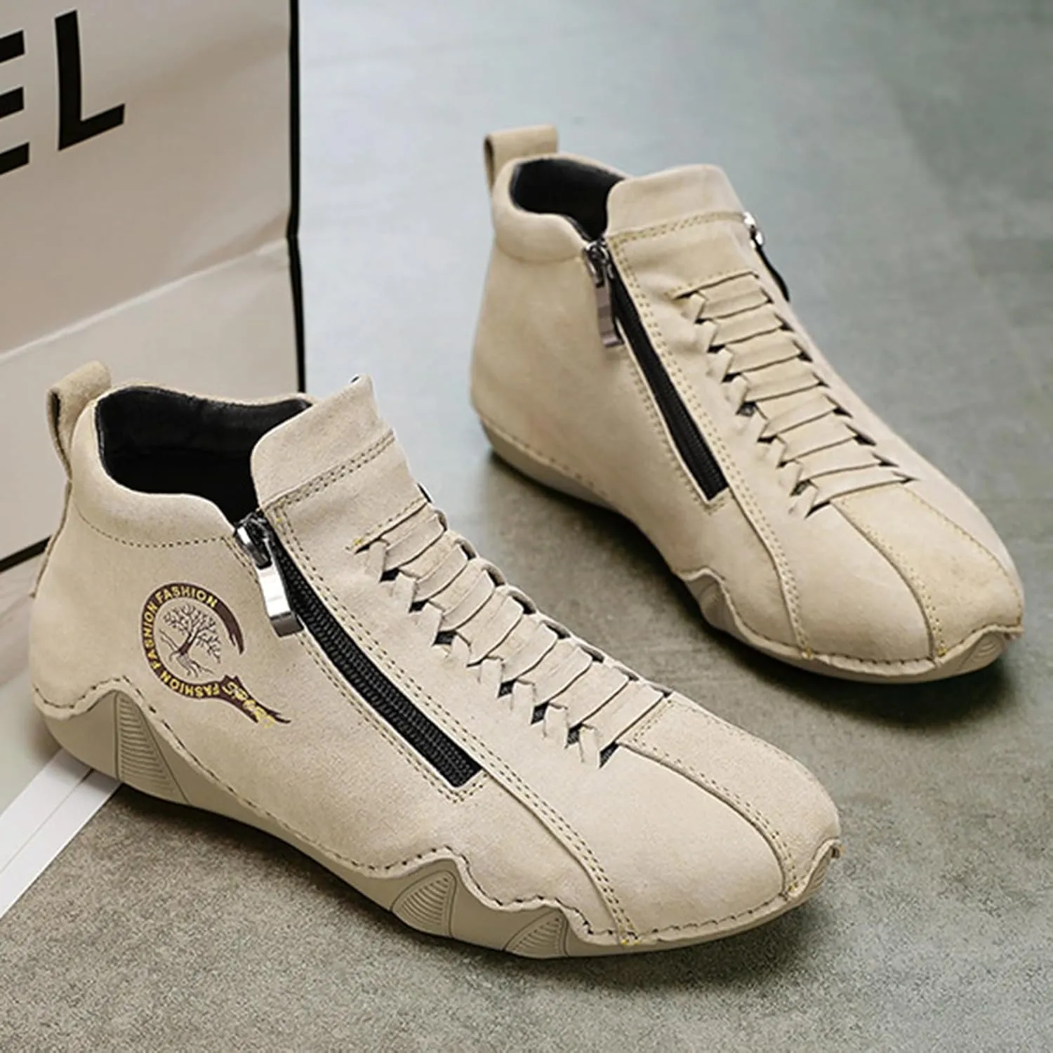 Women's Waterproof Suede Casual Ankle Boots for Hiking Camping & Driving All Season Fashion Round Toe Double Side Zipper High Top Comfortable Lightweight Outdoor Sports Sneakers