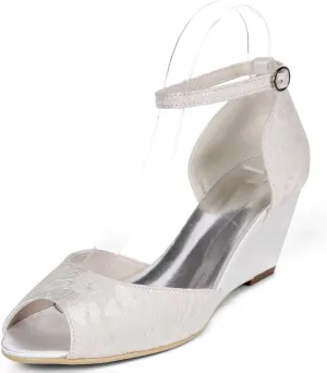 Women's Wedges Peep Toe High Heels Sandals Dress Satin Wedding Bride Pumps Shoes Evening Party