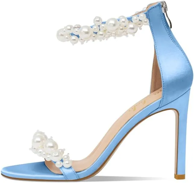 Women's White Heeled Sandals with Pearl Decoration Stiletto Heels Open Toe Back Zipper Wedding Sexy Elegant Summer High Heels Evening Party Shoes