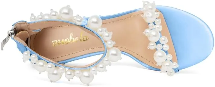 Women's White Heeled Sandals with Pearl Decoration Stiletto Heels Open Toe Back Zipper Wedding Sexy Elegant Summer High Heels Evening Party Shoes