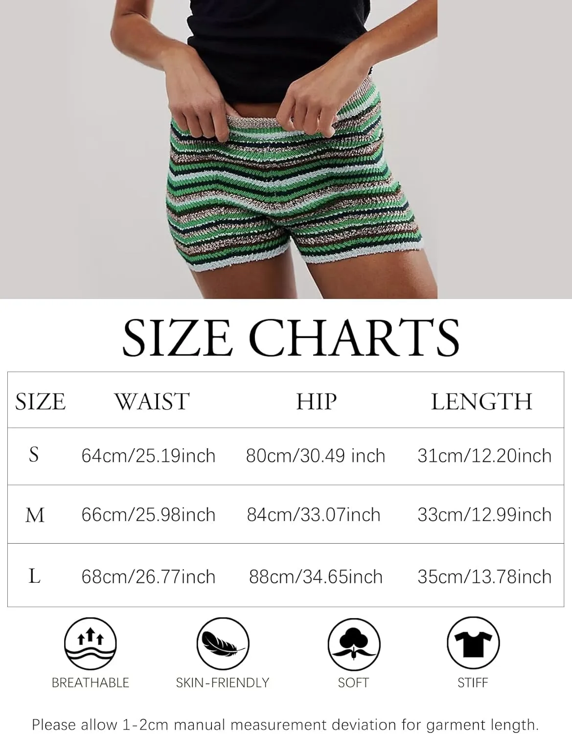 Women’s Y2K Striped Knit Shorts High Waisted Short Lounge Summer Elastic Rainbow Color Block Sweater Shorts