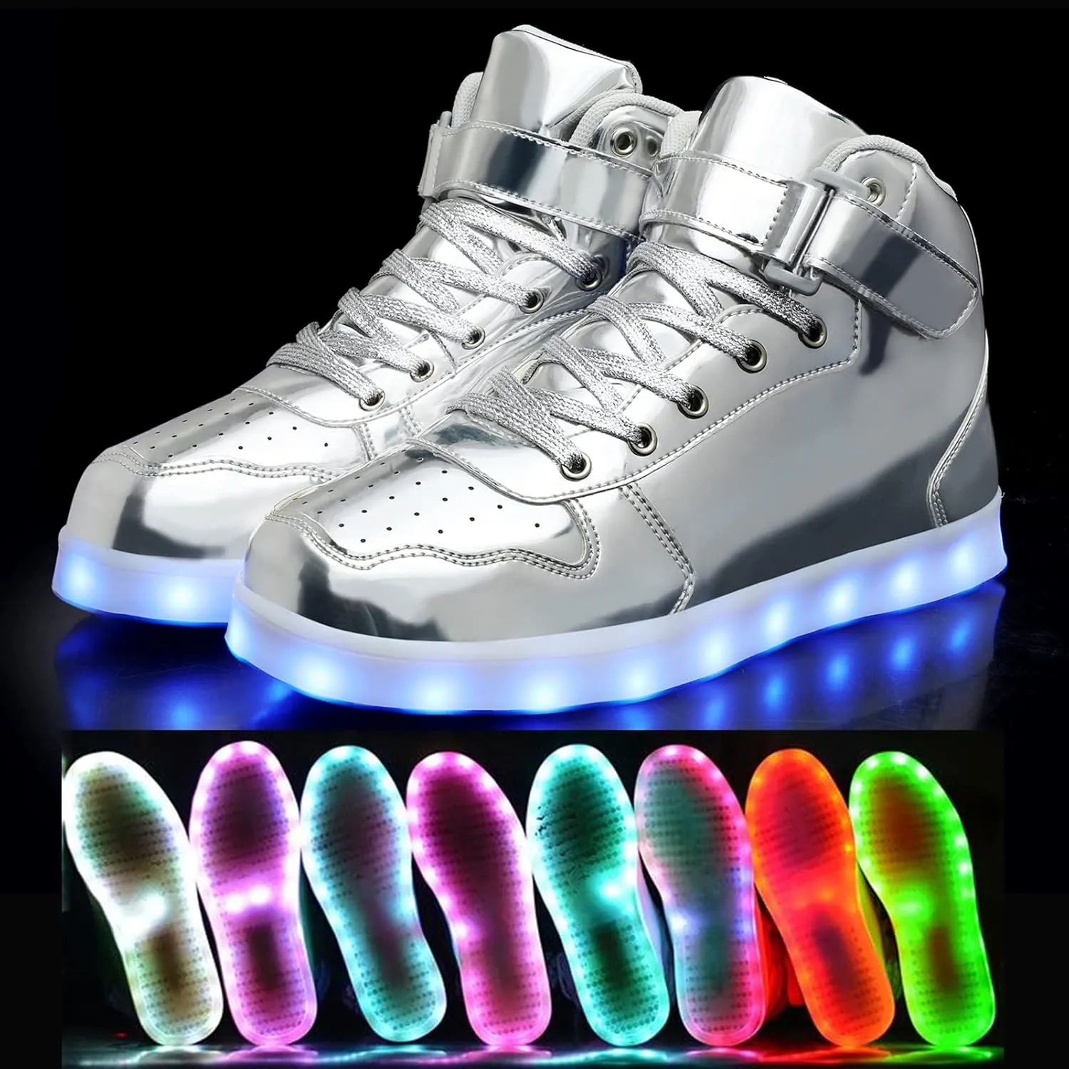 Wooowyet Men LED Light Up Shoes for Women High Top Lights Sneakers Glowing Neon Luminous Sequin Fashion Sparkle Bling Shiny Punk Boots LED Shoes