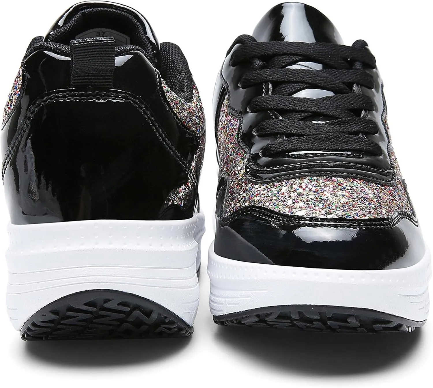 WUIWUIYU Women's Girls' Wedge Platform Shiny PU Sparkly Sequins Glitter Lace-Up Sneakers Street Dance Shoes