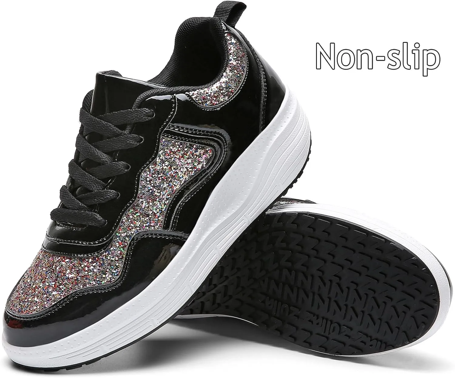 WUIWUIYU Women's Girls' Wedge Platform Shiny PU Sparkly Sequins Glitter Lace-Up Sneakers Street Dance Shoes