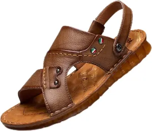Wygwlg Men Genuine Leather Sandals, Summer Fashion Trend Beach Shoes Slippers, Comfortable Walking,Brown-41