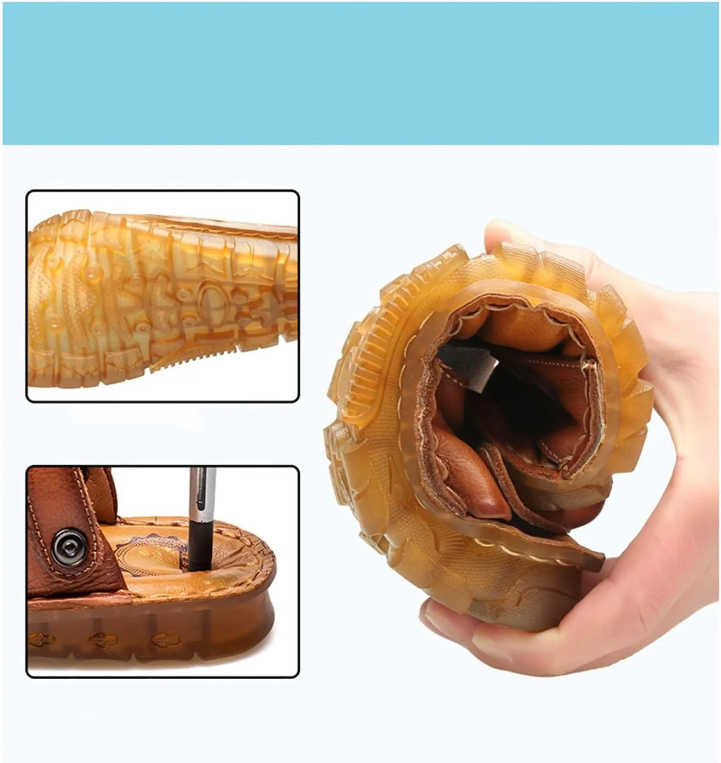 Wygwlg Men Genuine Leather Sandals, Summer Fashion Trend Beach Shoes Slippers, Comfortable Walking,Brown-41
