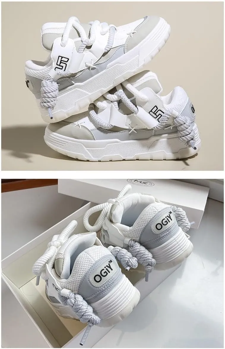 Y2K Walking Cute Sneakers for Women Thick Sole Walking Shoes Flat Platform Chunky Kawaii Style
