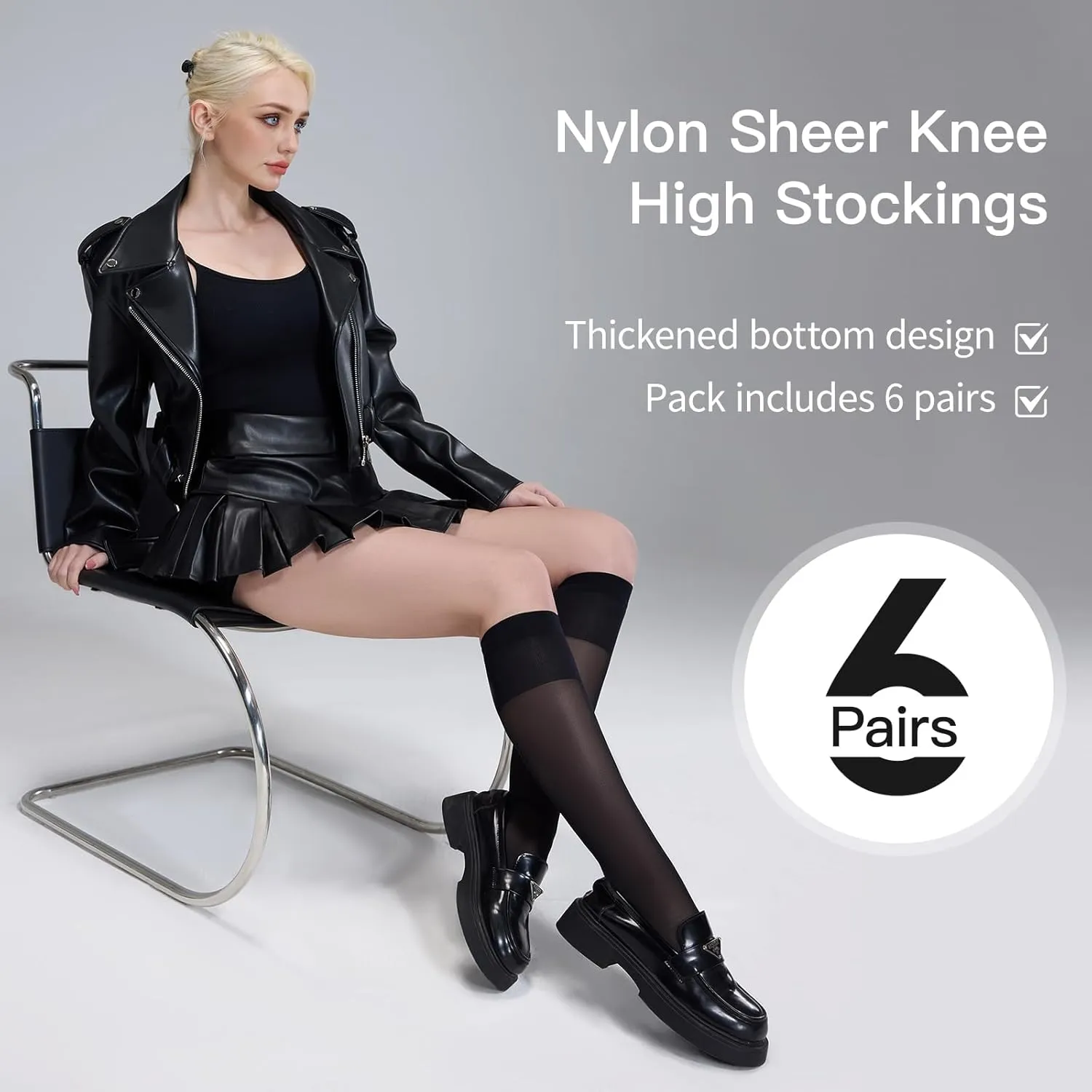 Yilanmy 6 Pairs Knee High Stockings for Women, Sheer Nylon Calf Socks with Reinforced Toes