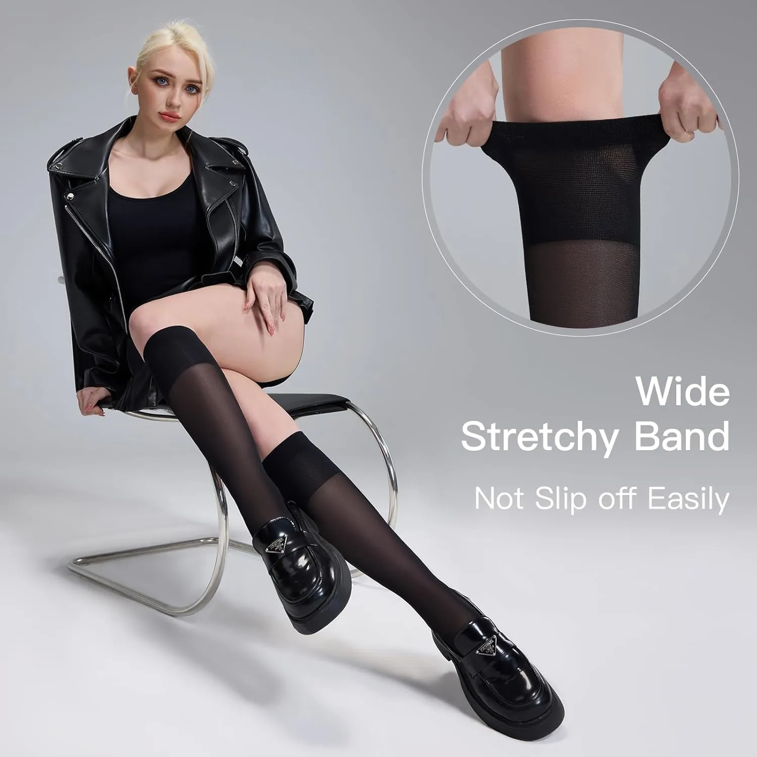 Yilanmy 6 Pairs Knee High Stockings for Women, Sheer Nylon Calf Socks with Reinforced Toes