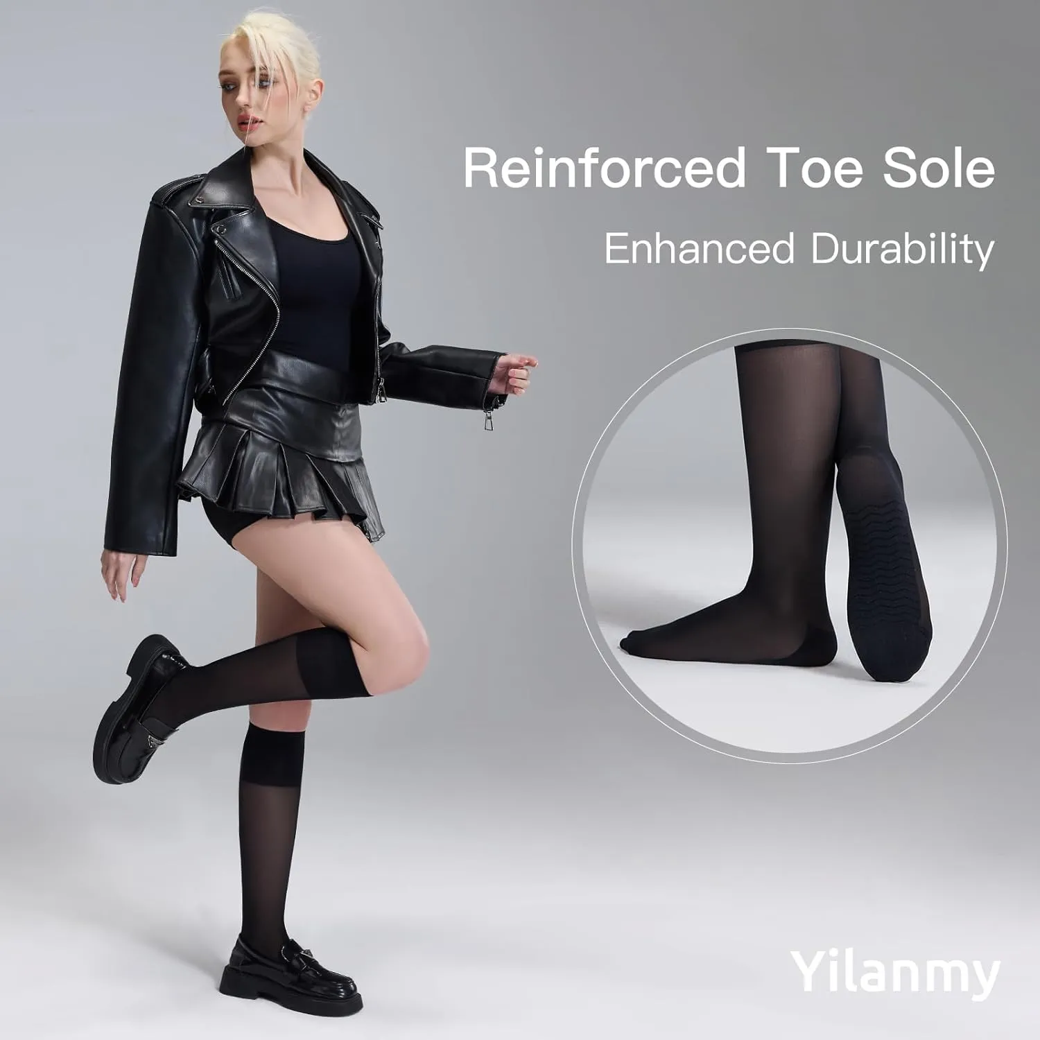 Yilanmy 6 Pairs Knee High Stockings for Women, Sheer Nylon Calf Socks with Reinforced Toes