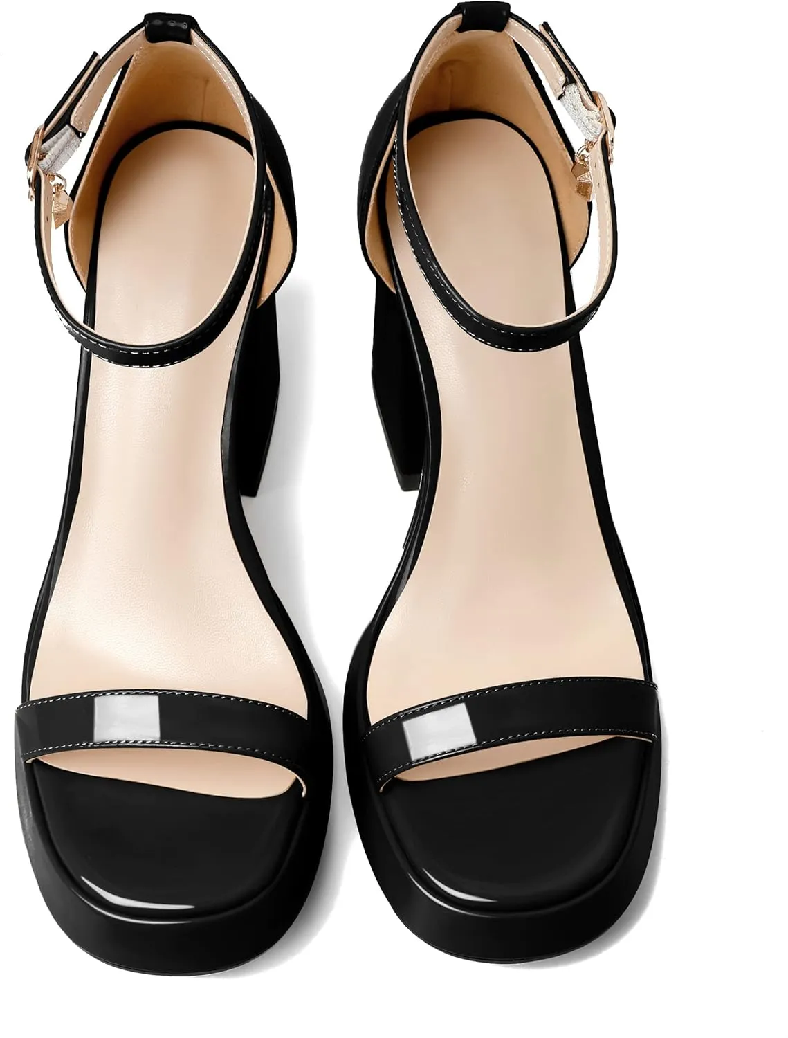 YODEKS Women Heeled Sandals Platform Chunky Block High Heels Strappy Open Round Toe 4 Inch One Strap Party Dress Shoes