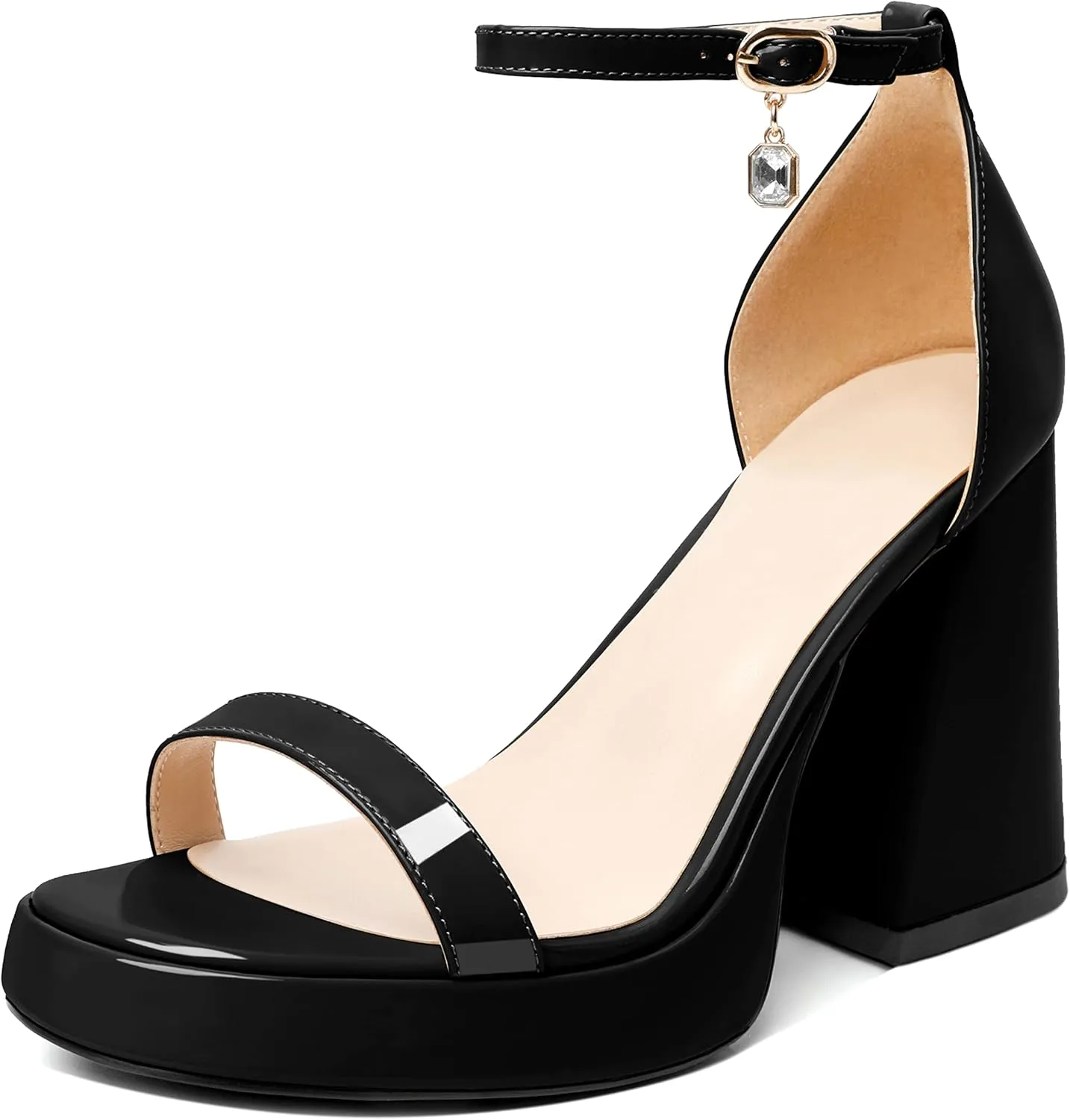 YODEKS Women Heeled Sandals Platform Chunky Block High Heels Strappy Open Round Toe 4 Inch One Strap Party Dress Shoes