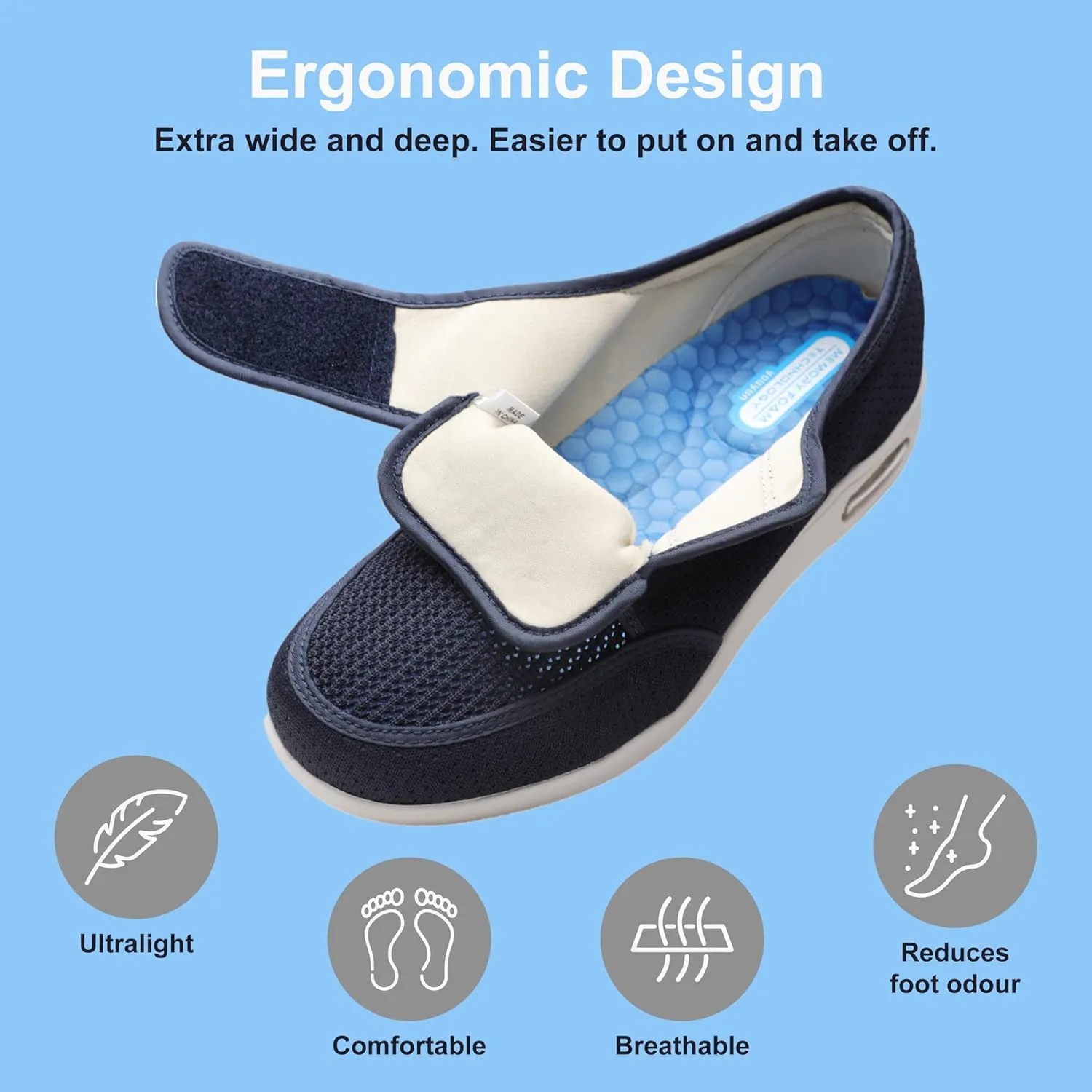 youyun Orthopedic Shoes for Men, Wide Fit Slip On Sneakers for Diabetics, Plantar Fasciitis and Swollen Feet Support, Lightweight Comfort and Breathable (Size 8-13.5)