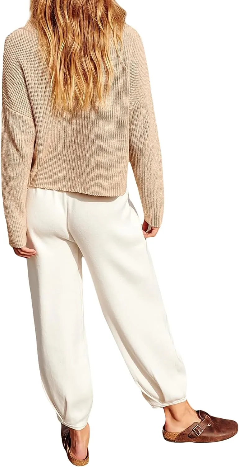 Yuemengxuan Women's 2 Piece Outfits Lounge Sets Long Sleeve Knit Pullover Tops Sweater and Pants Tracksuit Fall Matching Sets