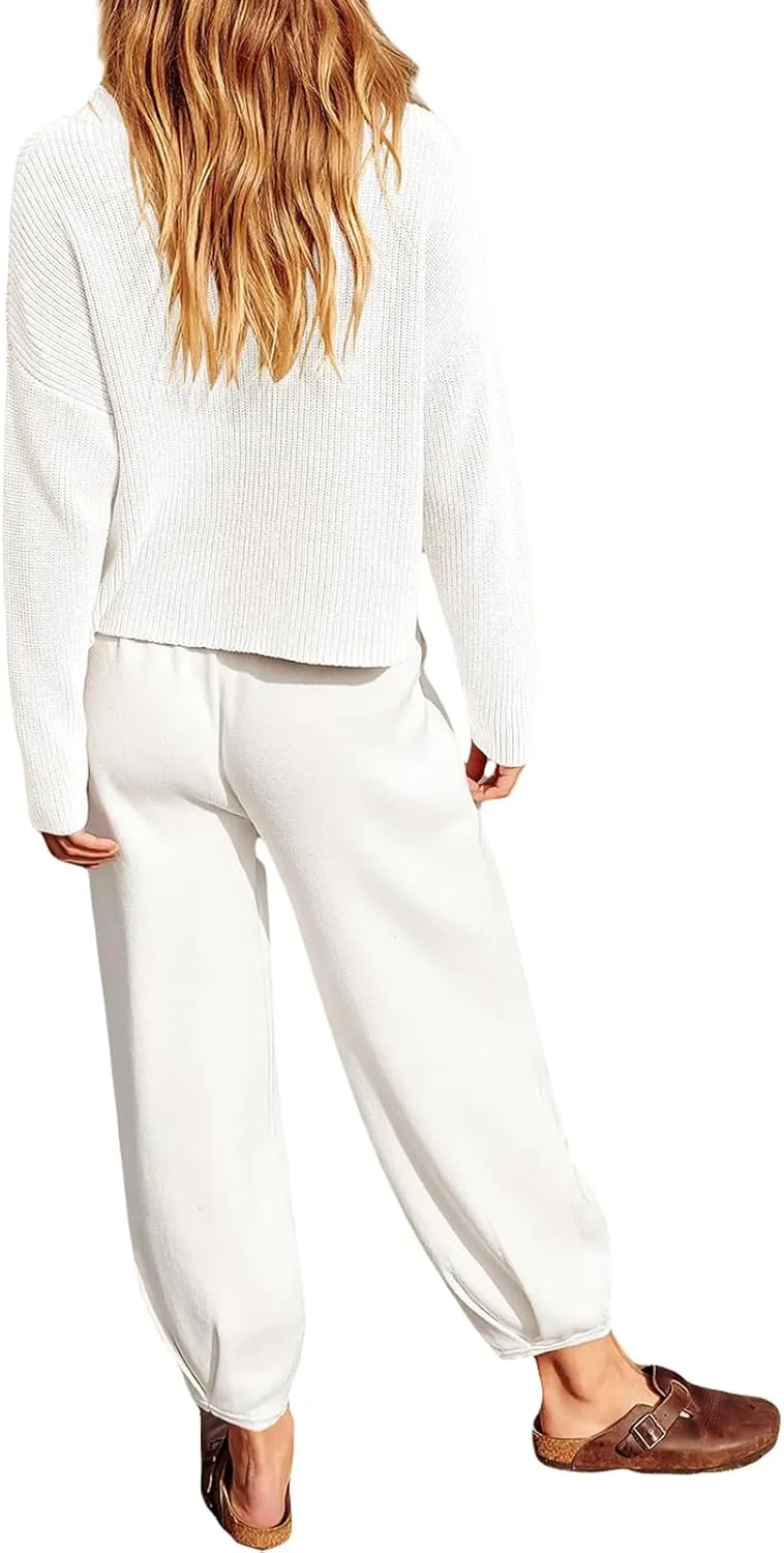 Yuemengxuan Women's 2 Piece Outfits Lounge Sets Long Sleeve Knit Pullover Tops Sweater and Pants Tracksuit Fall Matching Sets