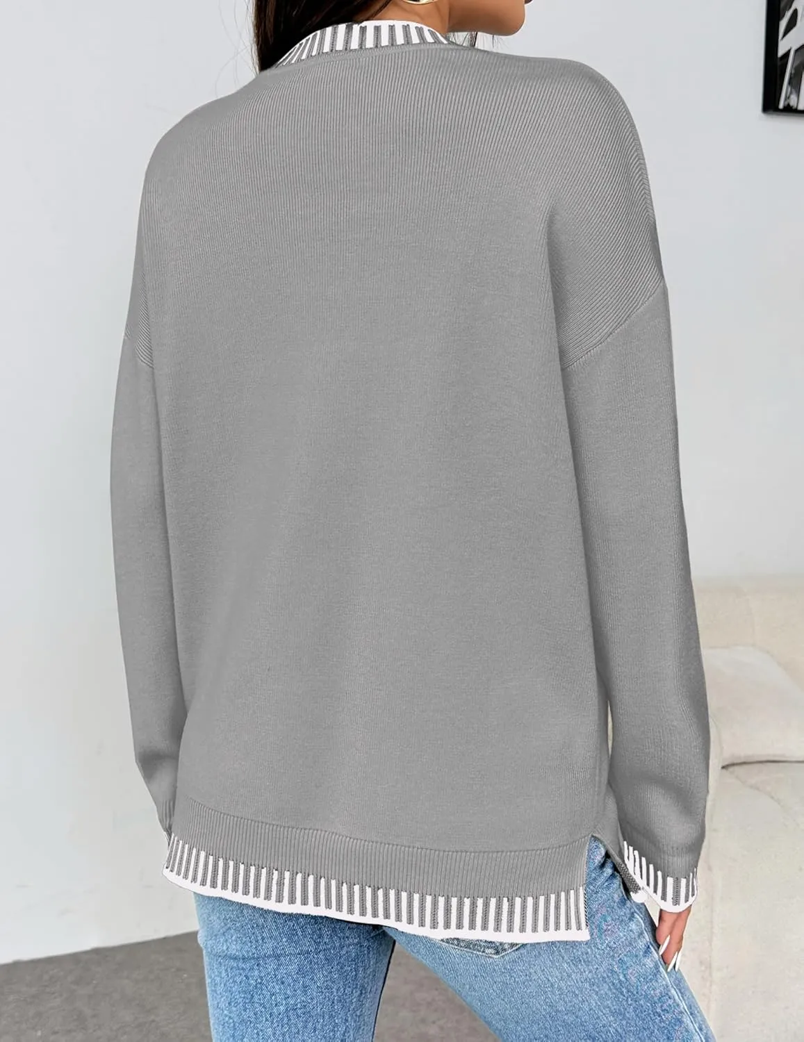 Zeagoo Womens Crewneck Pullover Sweater Long Sleeve Knit Side Slit 2024 Fall Winter Sweater Tops