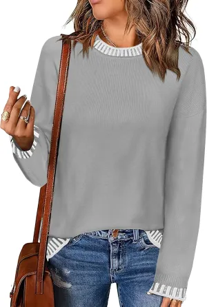 Zeagoo Womens Crewneck Pullover Sweater Long Sleeve Knit Side Slit 2024 Fall Winter Sweater Tops