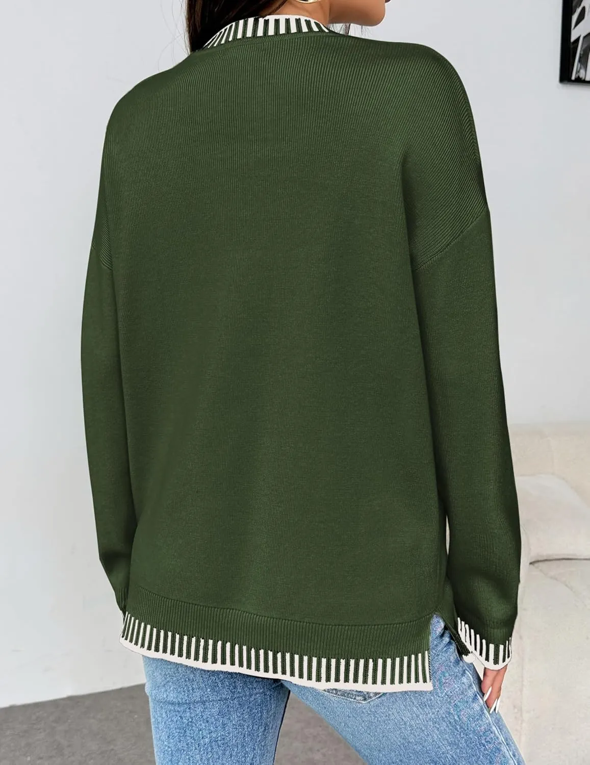 Zeagoo Womens Crewneck Pullover Sweater Long Sleeve Knit Side Slit 2024 Fall Winter Sweater Tops