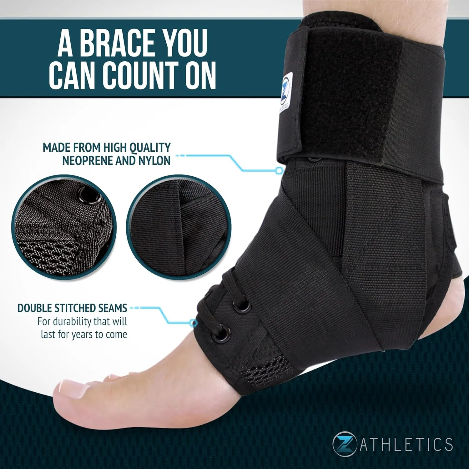 Zenith Ankle Brace, Lace Up Adjustable Support – for Running, Basketball, Injury Recovery, Sprain! Ankle Wrap for Men, Women, and Children