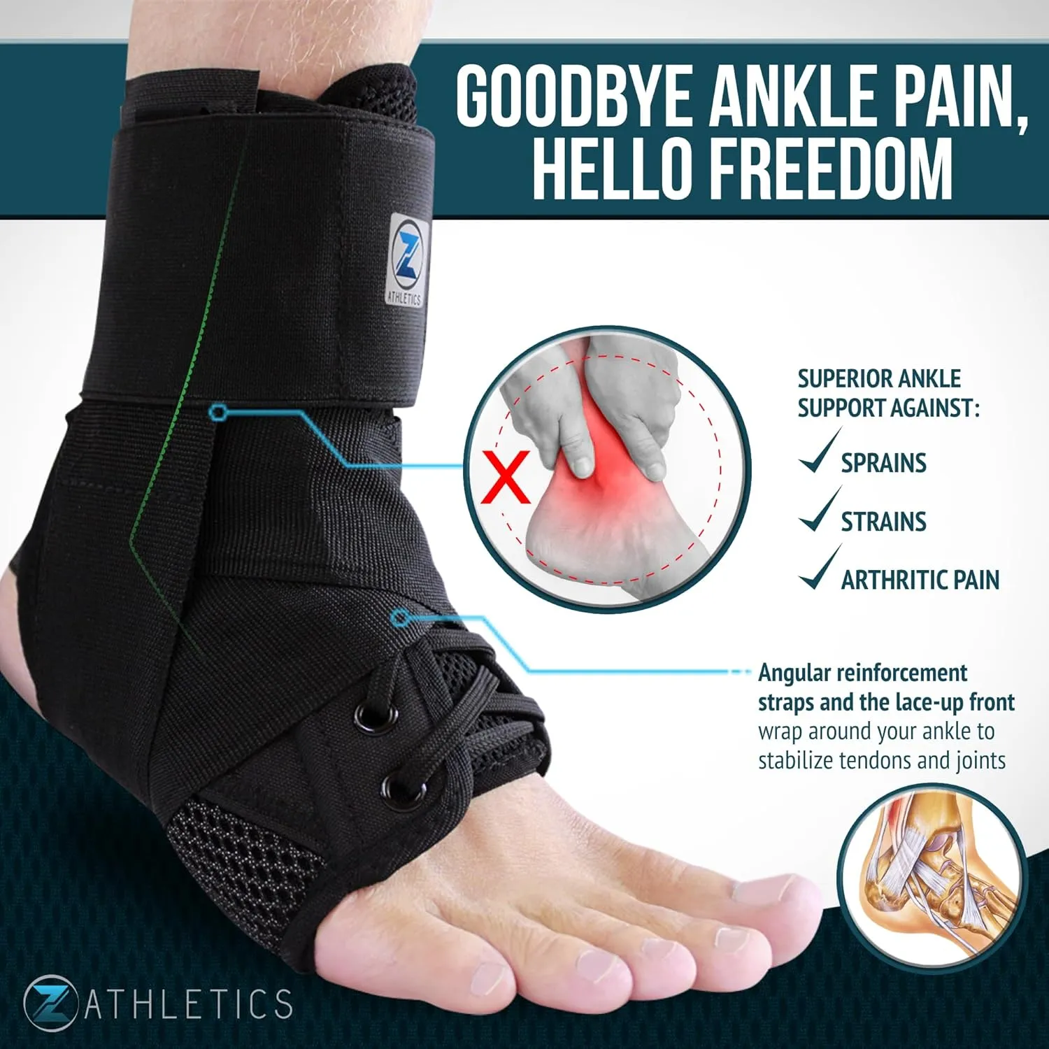 Zenith Ankle Brace, Lace Up Adjustable Support – for Running, Basketball, Injury Recovery, Sprain! Ankle Wrap for Men, Women, and Children