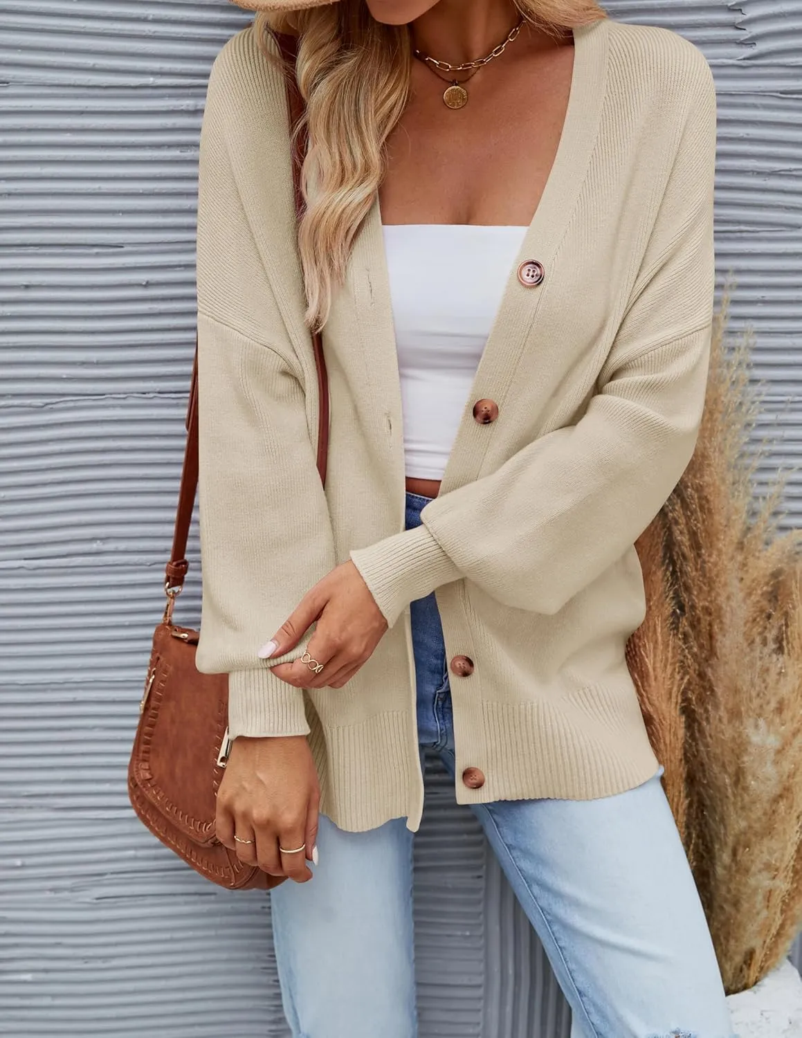 ZESICA Women's Casual Long Sleeve Cardigan V Neck Button Down Open Front Knit Loose Oversized Sweater Coat