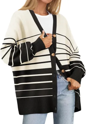 ZESICA Women's Casual Long Sleeve Cardigan V Neck Button Down Open Front Knit Loose Oversized Sweater Coat
